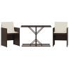 3 pcs conjunto bistrô com almofadões vime PE castanho 2