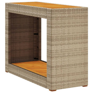 Mesa auxiliar jardín tapa madera ratán PE beige 100x40x75 cm H