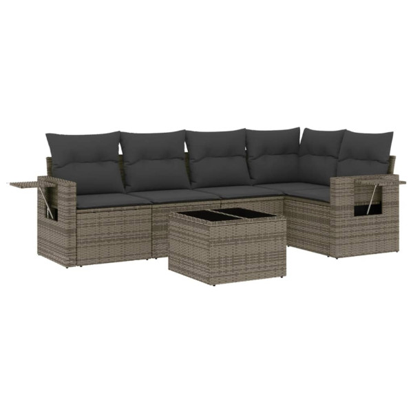 Set de muebles de jardín 6 pzas y cojines ratán sintético gris M 2