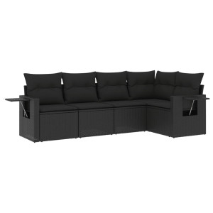 Set de muebles de jardín 5 pzas y cojines ratán sintético negro H