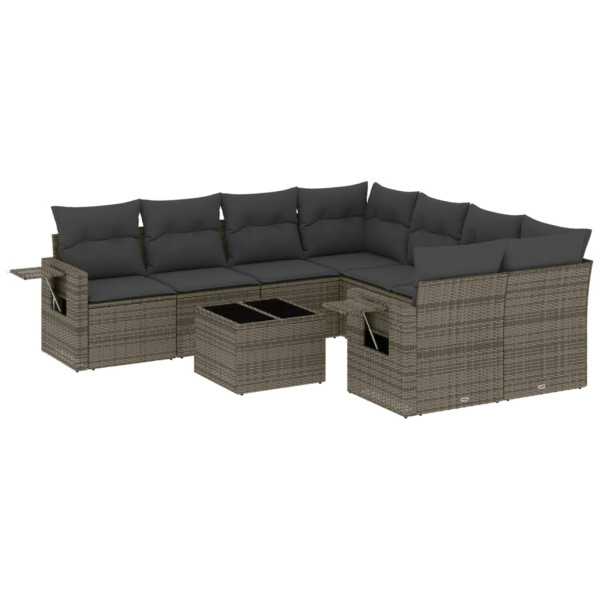 9 pcs conjunto sofás p/ jardim com almofadões vime PE cinzento M 2