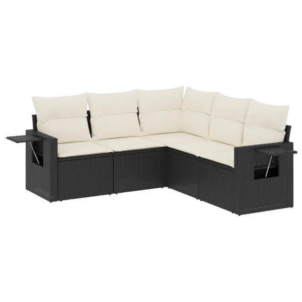5 pcs conjunto sofás de jardim com almofadões vime PE preto M 2