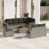 9 pcs conjunto sofás p/ jardim com almofadões vime PE cinzento 1