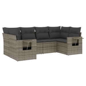 6 pcs conjunto sofás de jardim com almofadões vime cinzento H
