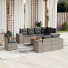 9 pcs conjunto sofás p/ jardim com almofadões vime PE cinzento 1