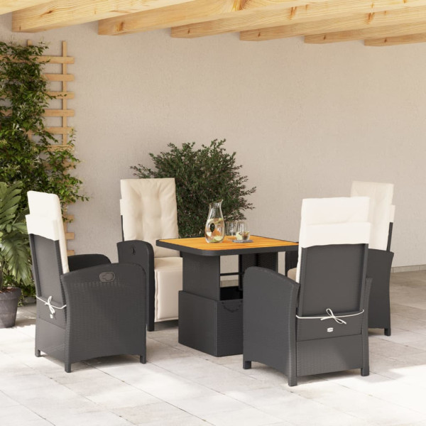 5 pcs conjunto de jantar p/ jardim c/ almofadões vime PE preto D