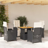 5 pcs conjunto de jantar p/ jardim c/ almofadões vime PE preto 1