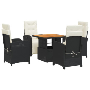 Set de muebles jardín 5 pzas con cojines ratán sintético negro H