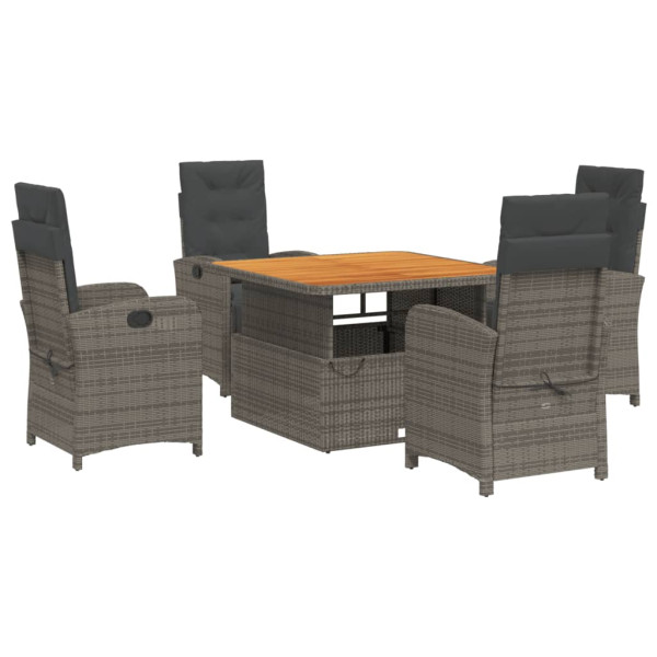 Set comedor de jardín 5 piezas con cojines ratán sintético gris M 2
