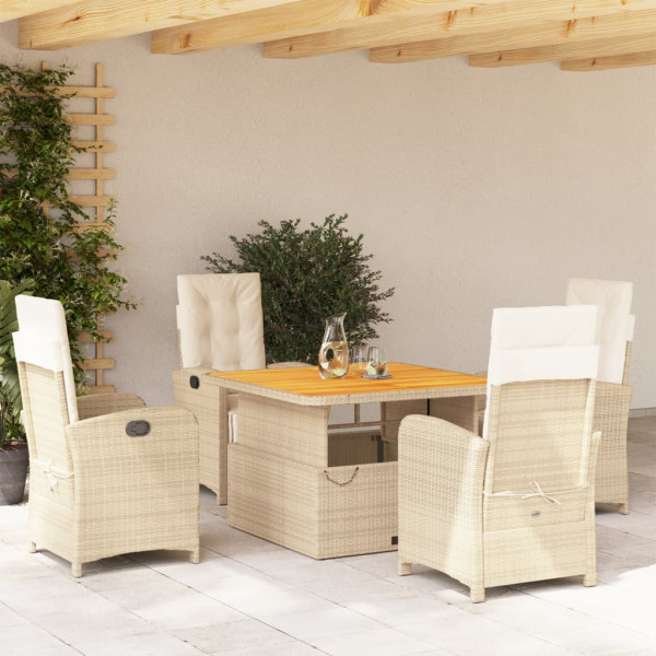 Set comedor de jardín 5 pzas con cojines ratán sintético beige D