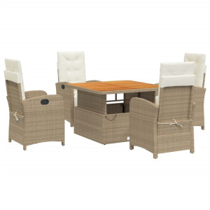 Set comedor de jardín 5 pzas con cojines ratán sintético beige H