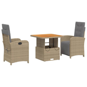 Set comedor de jardín 3 pzas con cojines ratán sintético beige H