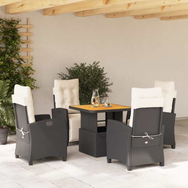 Set de muebles jardín 5 pzas con cojines ratán sintético negro D