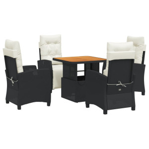 5 pcs conjunto de jantar p/ jardim c/ almofadões vime PE preto H