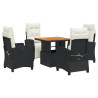 5 pcs conjunto de jantar p/ jardim c/ almofadões vime PE preto 2