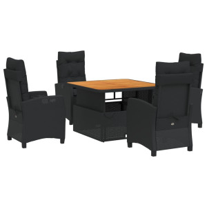5 pcs conjunto de jantar p/ jardim c/ almofadões vime PE preto H