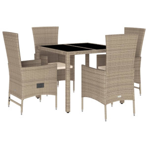 Set comedor de jardín 5 pzas con cojines ratán sintético beige H