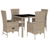 Set comedor de jardín 5 pzas con cojines ratán sintético beige 2