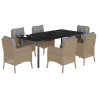 Set comedor de jardín 7 pzas con cojines ratán sintético beige 2