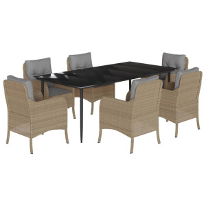 Set comedor de jardín 7 pzas con cojines ratán sintético beige H