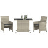 3 pcs conjunto bistrô com almofadões vime PE cinzento claro 3