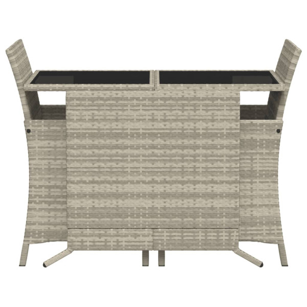 3 pcs conjunto bistrô com almofadões vime PE cinzento claro M 4