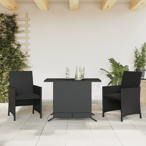 3 pcs conjunto de bistrô com almofadões vime PE preto D