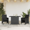 3 pcs conjunto de bistrô com almofadões vime PE preto 1