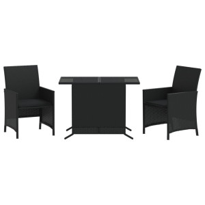 3 pcs conjunto de bistrô com almofadões vime PE preto H