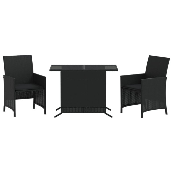 3 pcs conjunto de bistrô com almofadões vime PE preto M 2