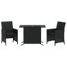 3 pcs conjunto de bistrô com almofadões vime PE preto 2