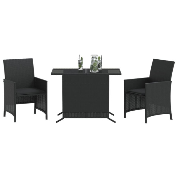 3 pcs conjunto de bistrô com almofadões vime PE preto M 3
