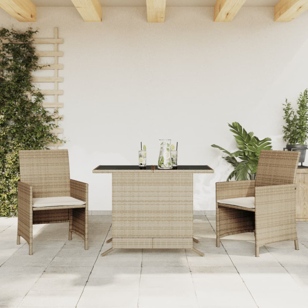 3 pcs conjunto bistrô com almofadões vime PE bege D