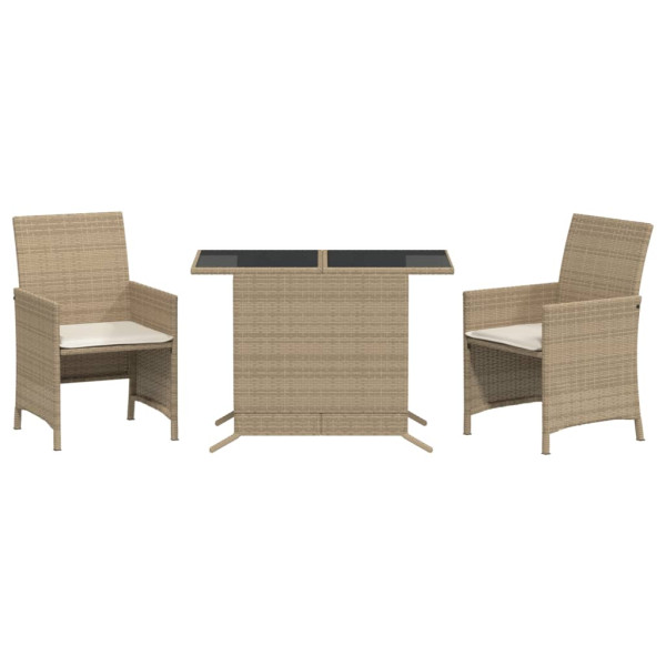 Sillas y mesita de jardín 3 piezas ratán sintético cojín beige M 2