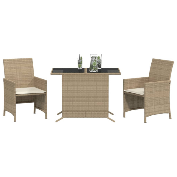 3 pcs conjunto bistrô com almofadões vime PE bege M 3