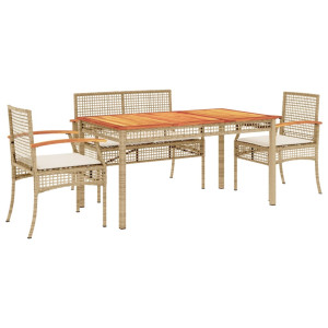 Set comedor de jardín 5 pzas con cojines ratán sintético beige H