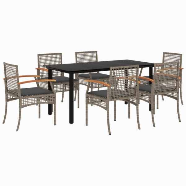 Set comedor jardín 7 pzas y cojines ratán sintético gris M 2