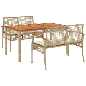 Set comedor de jardín 3 pzas con cojines ratán sintético beige H