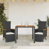 Set comedor de jardín 3 pzas con cojines ratán sintético negro 1