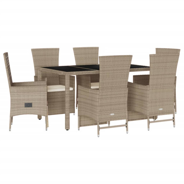 Set comedor de jardín 7 pzas con cojines ratán sintético beige M 2