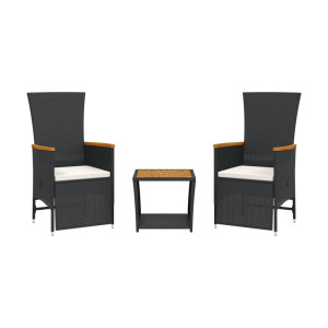Set comedor de jardín 3 pzas con cojines ratán sintético negro H