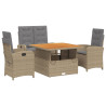 Set de comedor jardín con cojines 4 pzas ratán sintético beige 2