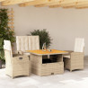 Set de comedor jardín con cojines 4 pzas ratán sintético beige 1