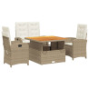 Set de comedor jardín con cojines 4 pzas ratán sintético beige 2