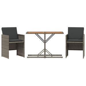 3 pcs conjunto bistrô com almofadões vime PE cinza H
