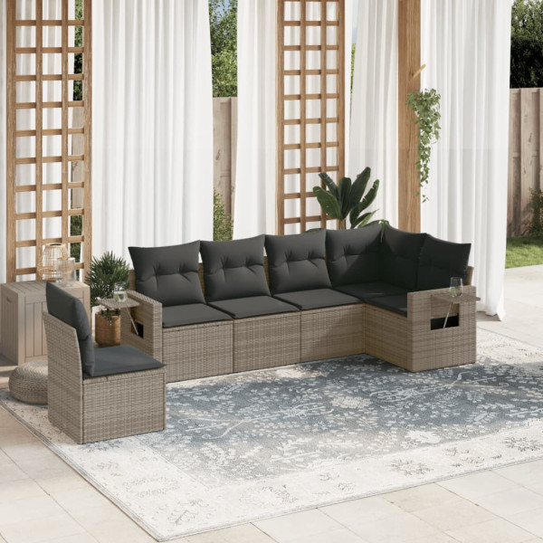 6 pcs conjunto sofás de jardim com almofadões vime cinzento D