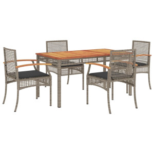 Set comedor de jardín 5 piezas con cojines ratán sintético gris H