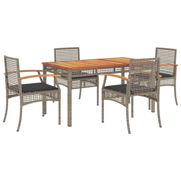 Set comedor de jardín 5 piezas con cojines ratán sintético gris M 2