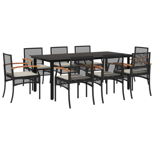 Set de comedor de jardín 9 pzas y cojines ratán sintético negro M 2