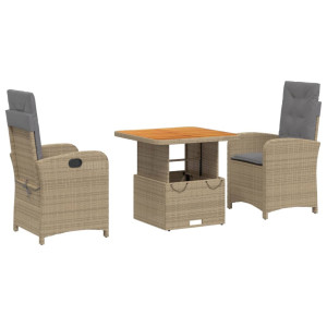 Set comedor de jardín 3 pzas con cojines ratán sintético beige H
